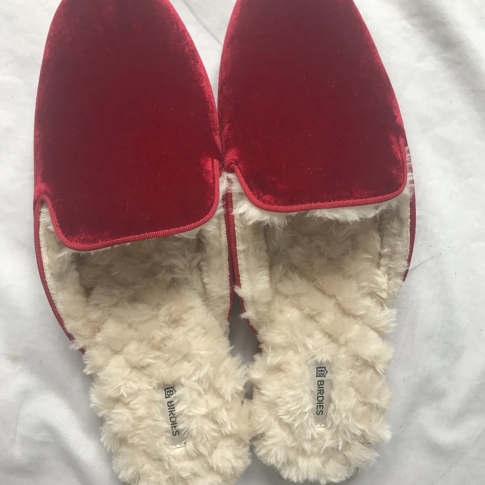 Birdies Red Faux Fur Lined Phoebe Mules sz10